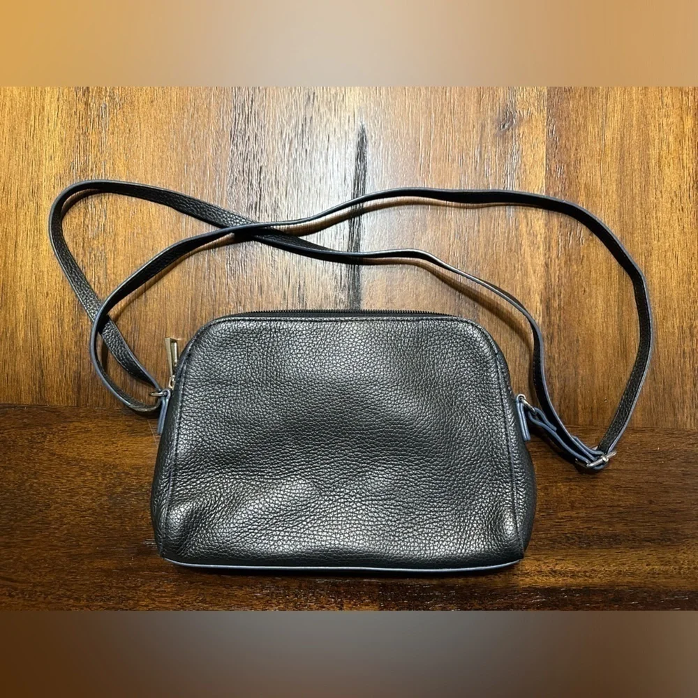 Lodis Charlotte Crossbody Black Pebbled Leather with Navy Blue Trim